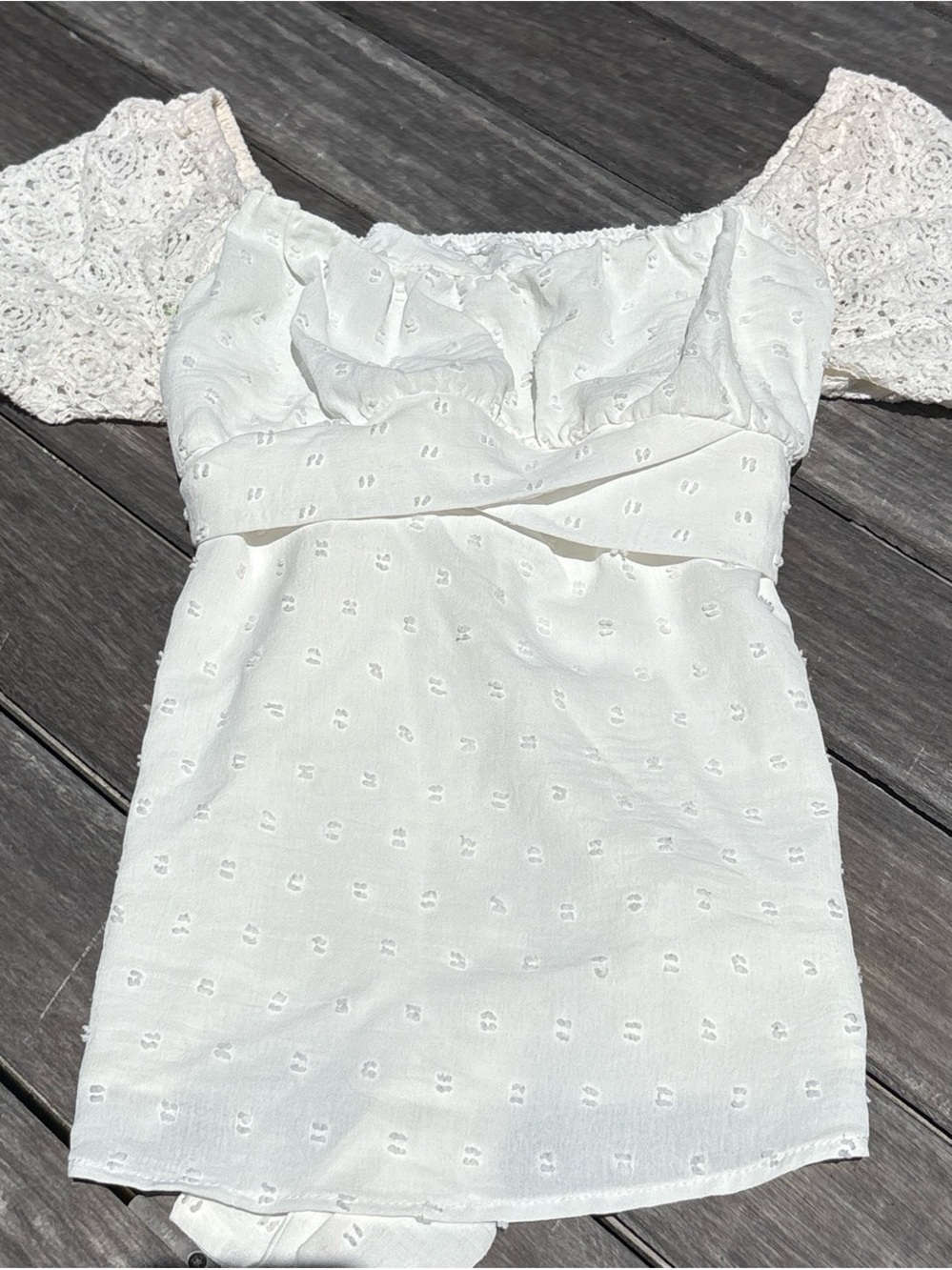 White Textured Lace Sleeve Blouse